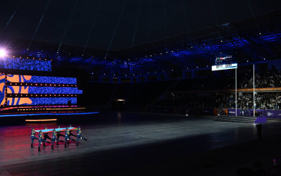 İlham Əliyev və birinci xanım Mehriban Əliyeva Gəncədə keçirilən III MDB Oyunlarının təntənəli açılış mərasimini izləyiblər